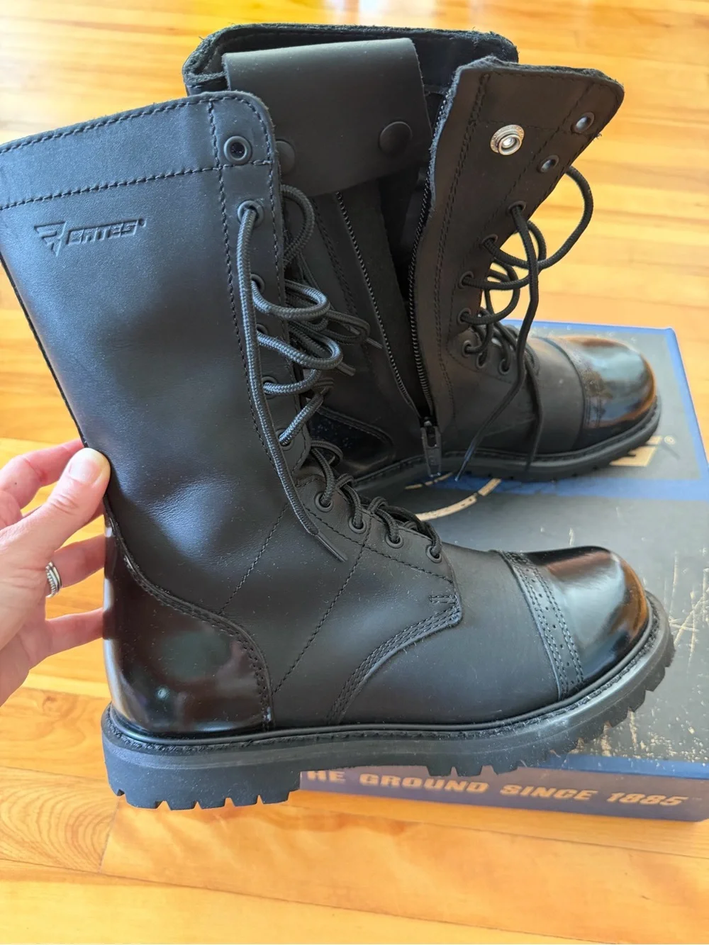 Bates Black Lace-Up Tactical Boots with Polished Toe